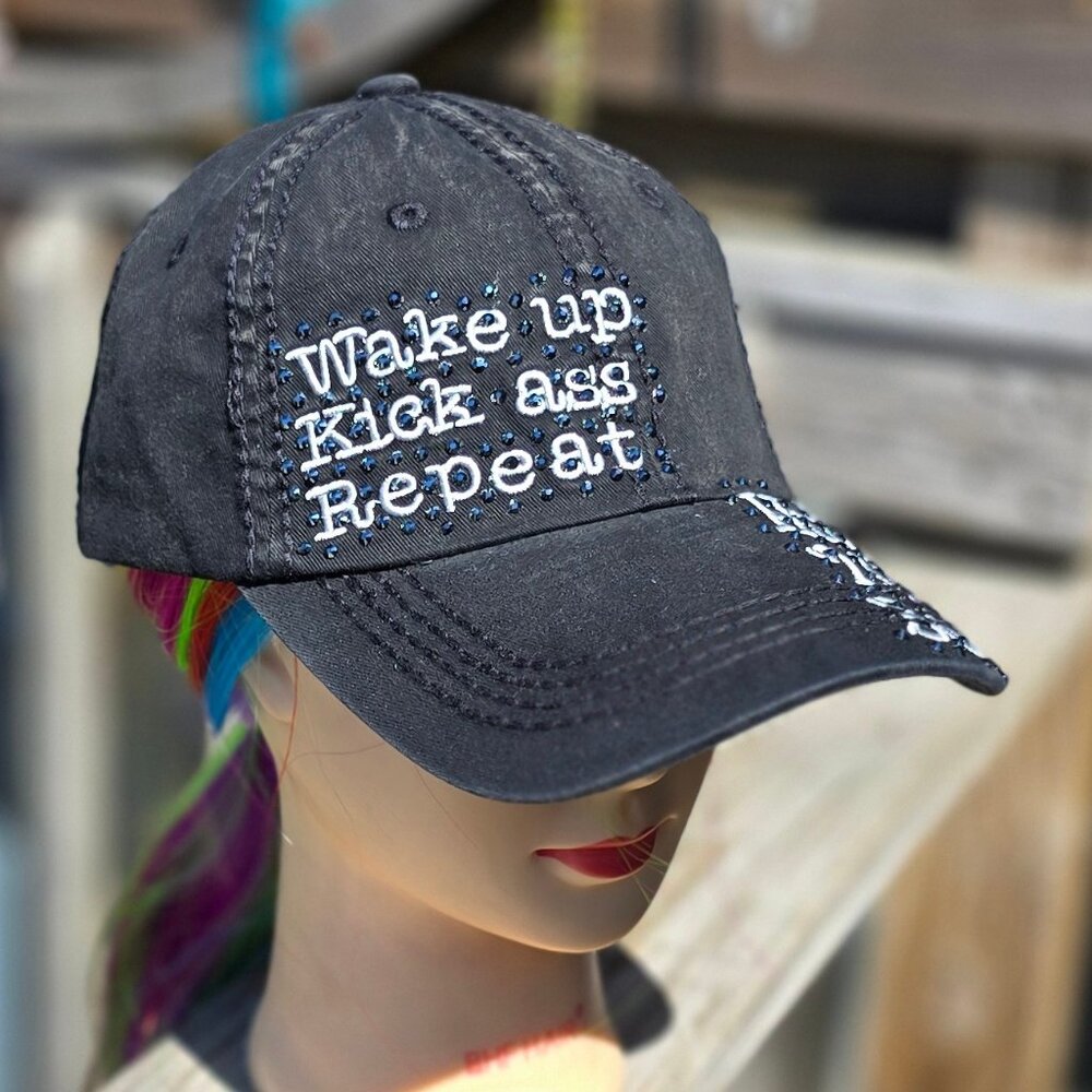 Ladies Black Hustle 24 7 365 BLING Hat NEW